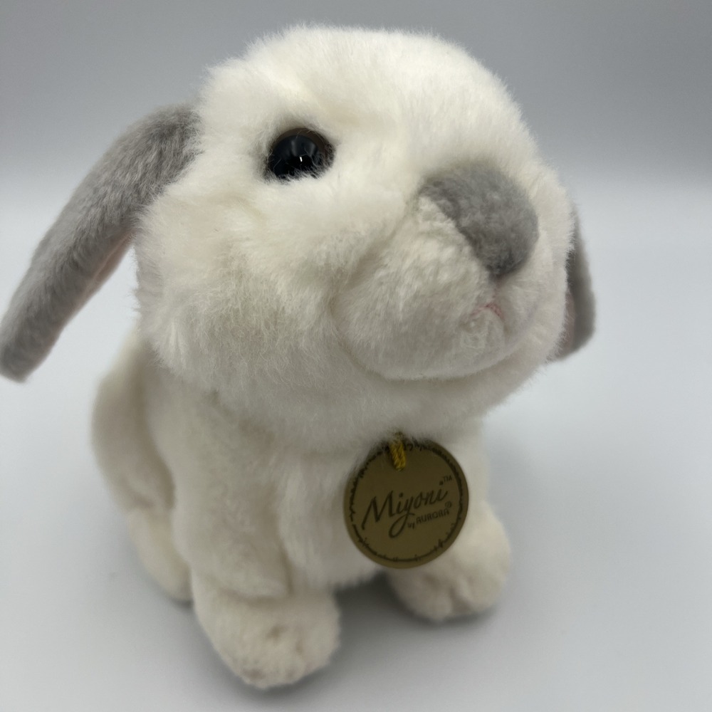 Miyoni by Aurora‎ Lop Bunny Rabbit White/Gray  Plush Stuffed Animal Easter